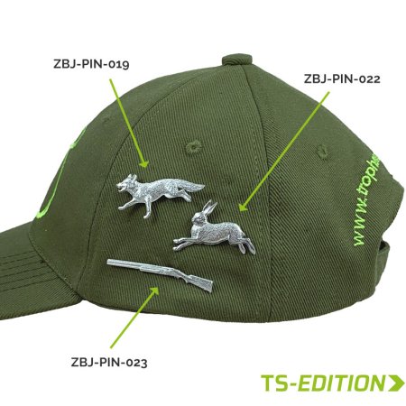 Pins/Anstecker Flinte, Hase und Fuchs am Cap