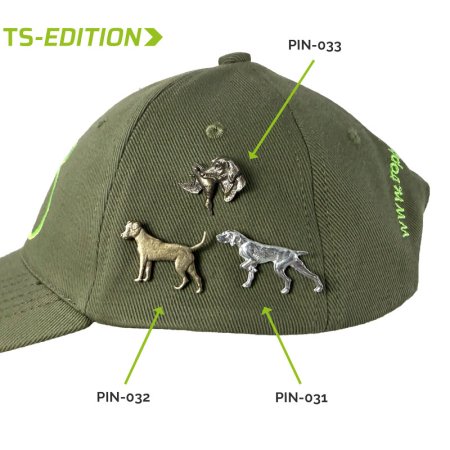 Jagdhund-Pins am Cap – Jagdhund mit Ente, Terrier und Kurzhaar