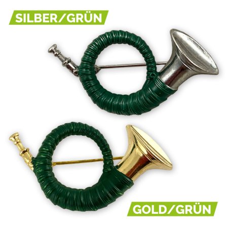 Anstecker KLEINES JAGDHORN in gold/grün und silber/grün