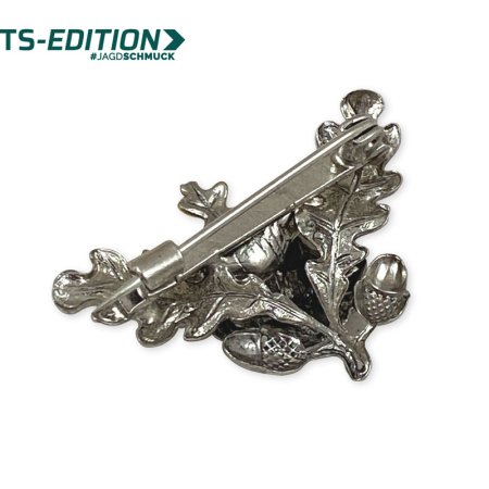 Rückansicht mit Sicherheitsnadel der Fuchshaken-Fassung EICHENBLATT