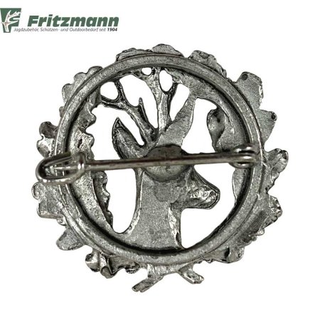 Pin/Anstecker REHBOCK mit Kranz – Rückseite mit Sicherheitsnadel