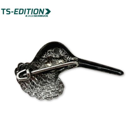 Pin/Anstecker SCHNEPFE – Rückseite mit Sicherheitsnadel