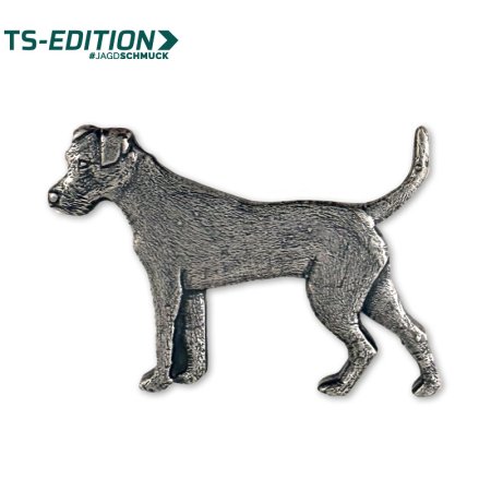 Pin/Anstecker – Motiv TERRIER in altsilber