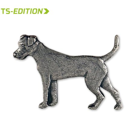 Pin/Anstecker – Motiv TERRIER in altsilber